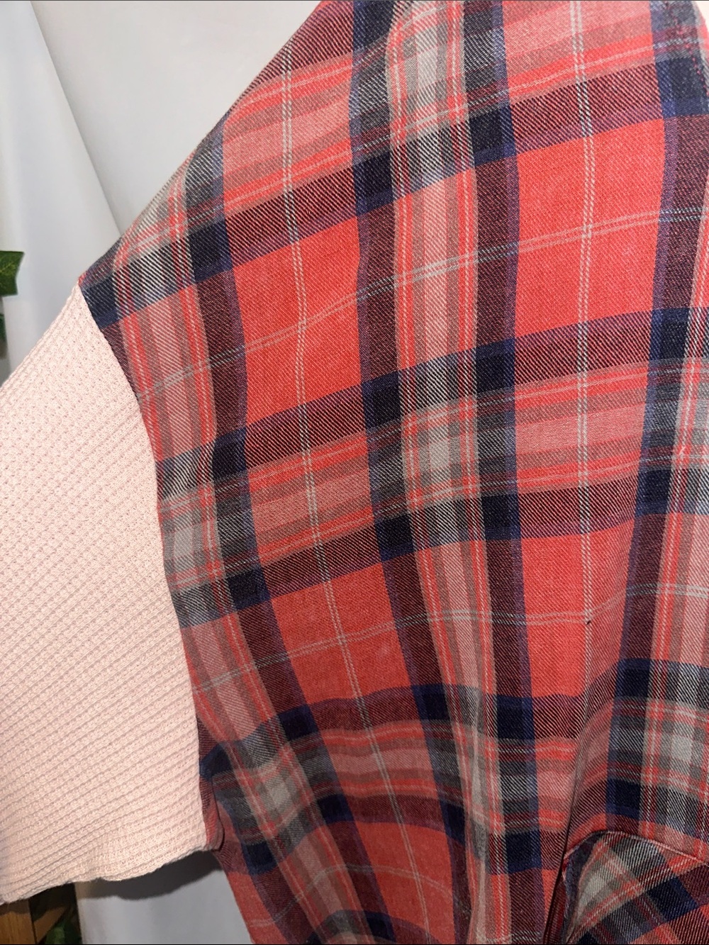Oli & Hali Pink Knit Hooded Top/dress with Red and Navy Plaid Lining - Picture 3 of 6